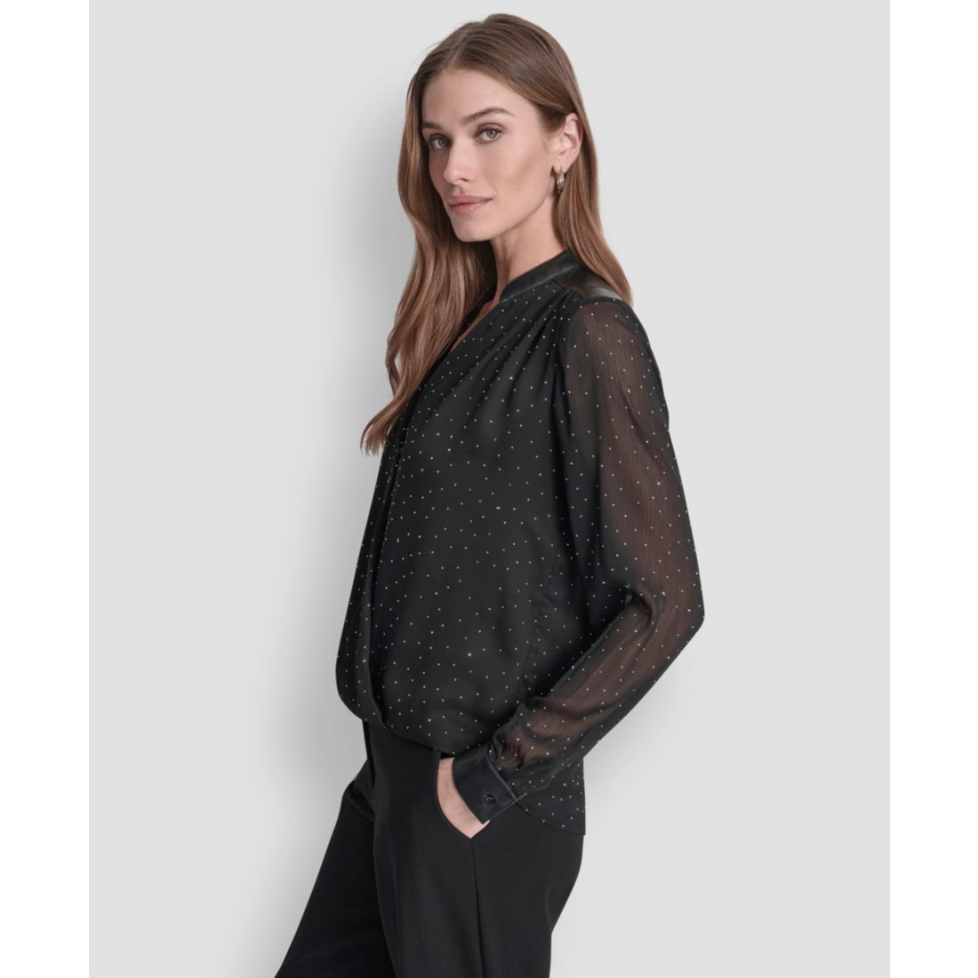 Dkny Women's Embellished Surplice Neck Top