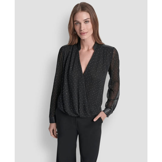 Dkny Women's Embellished Surplice Neck Top