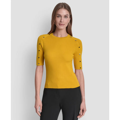 Dkny Women's Button Detail Short Sleeve Sweater