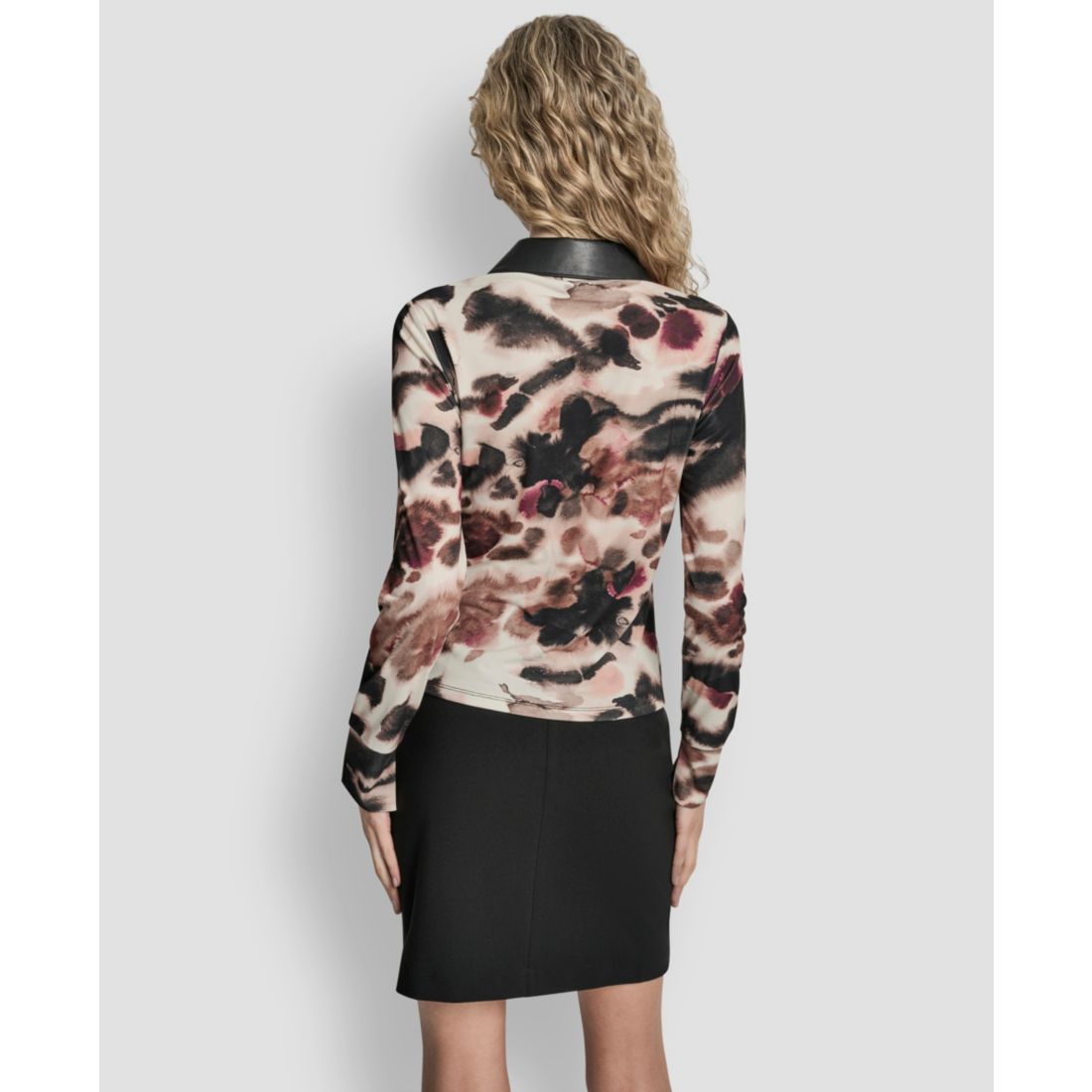 Dkny Women's Long Sleeve Button Front Top - Blonde/ Truffle Multi