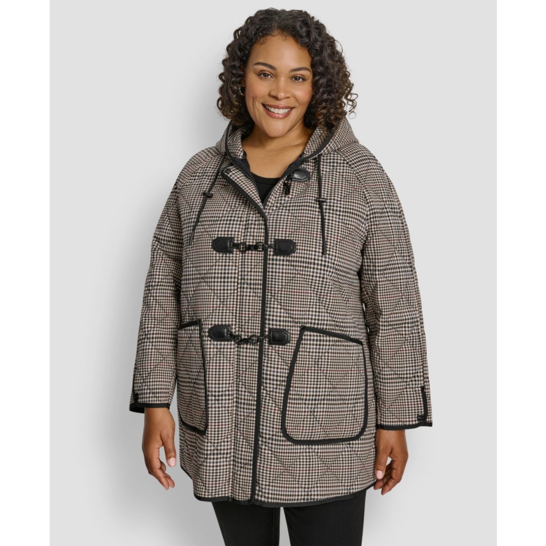 Dkny Plus Size Hooded Toggle-Front Quilted Coat