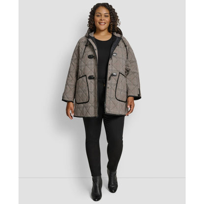 Dkny Plus Size Hooded Toggle-Front Quilted Coat