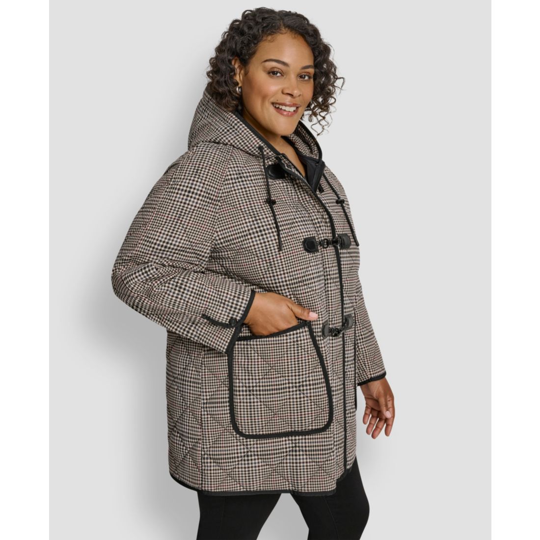 Dkny Plus Size Hooded Toggle-Front Quilted Coat