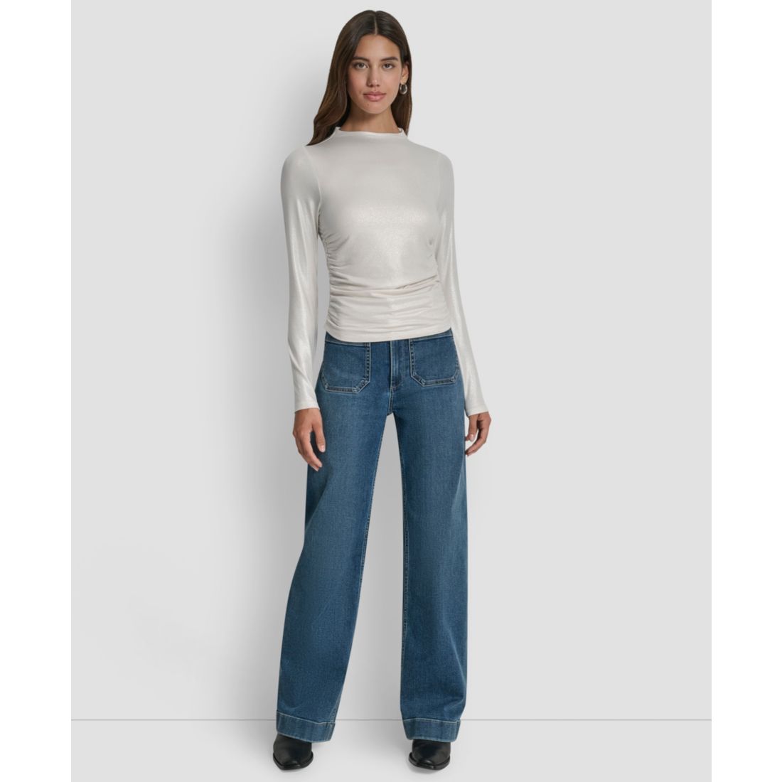 Dkny Jeans Women's Ruched Detail Long-Sleeve Top