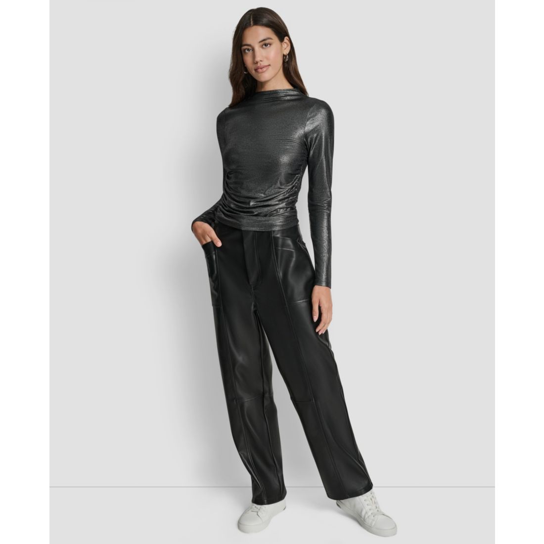 Dkny Jeans Women's Ruched Detail Long-Sleeve Top