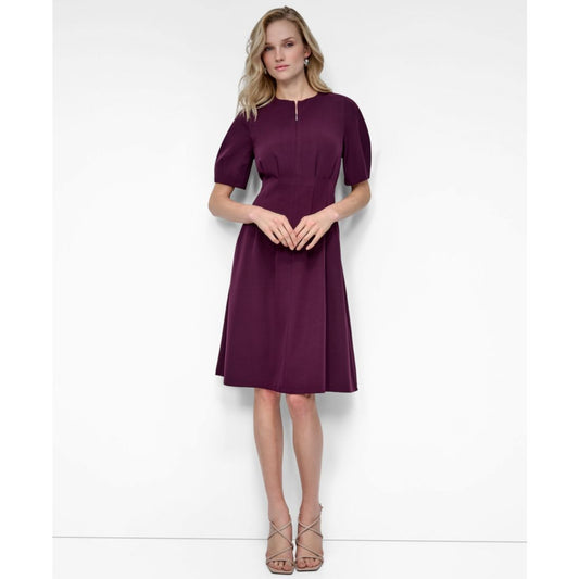Dkny Women's Short Sleeve Crew Neck Fit & Flare Dress