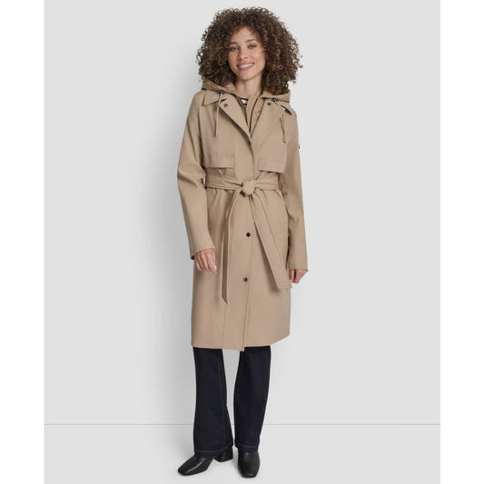 Dkny Women's Hooded Bibbed Belted Trench Coat