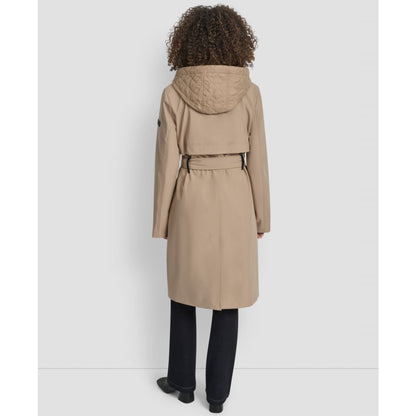 Dkny Women's Hooded Bibbed Belted Trench Coat