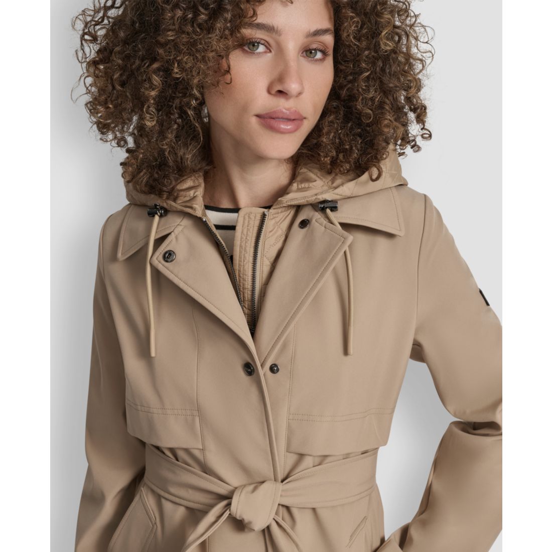 Dkny Women's Hooded Bibbed Belted Trench Coat