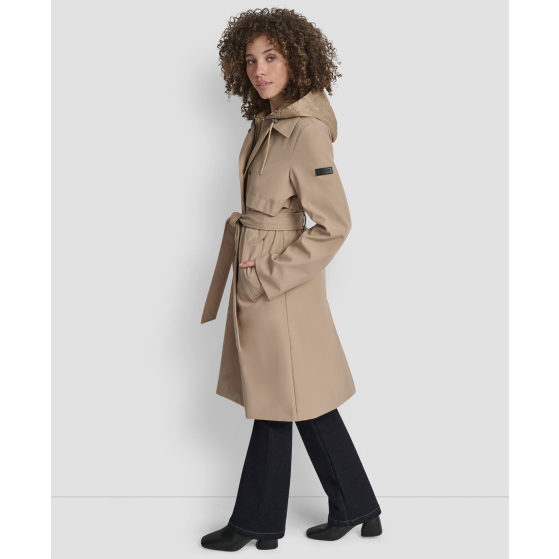 Dkny Women's Hooded Bibbed Belted Trench Coat