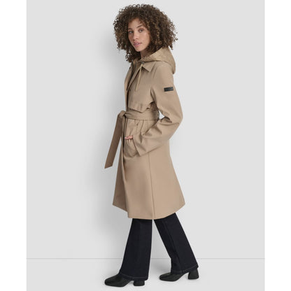 Dkny Women's Hooded Bibbed Belted Trench Coat