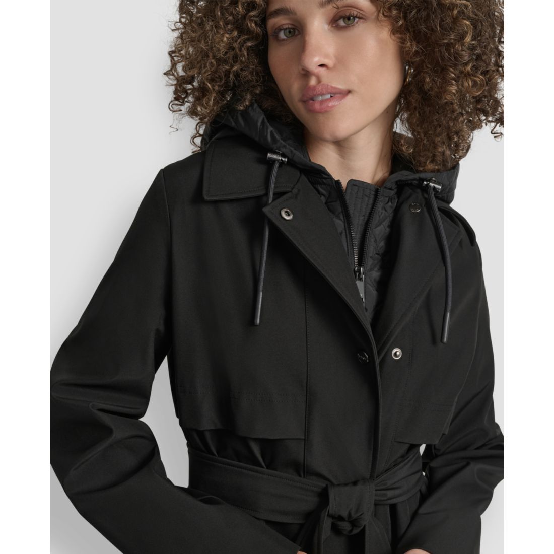 Dkny Women's Hooded Bibbed Belted Trench Coat
