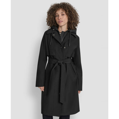 Dkny Women's Hooded Bibbed Belted Trench Coat