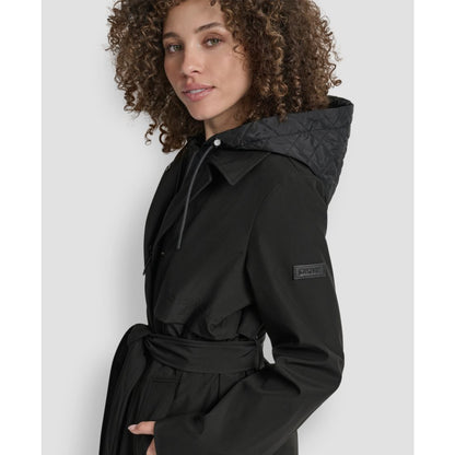 Dkny Women's Hooded Bibbed Belted Trench Coat