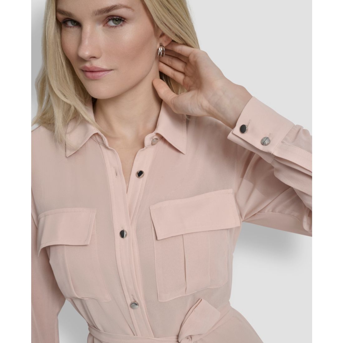 Dkny Women's Long Sleeve Collared Shirt Dress