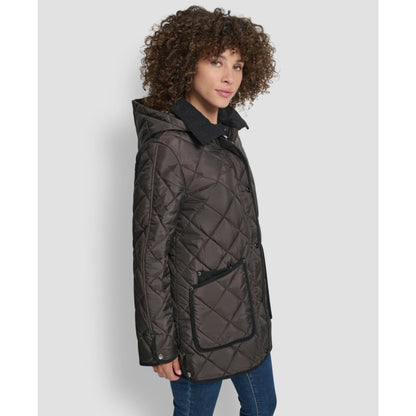 Dkny Women's Corduroy Collar Hooded Quilted Coat