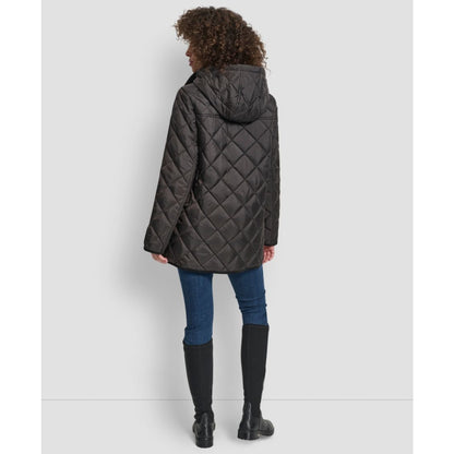 Dkny Women's Corduroy Collar Hooded Quilted Coat