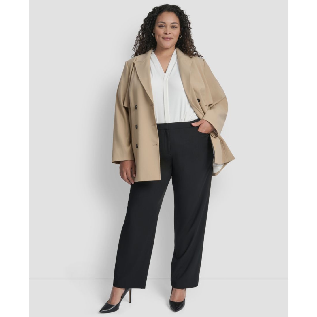Dkny Plus Size Double Breasted Trench Jacket