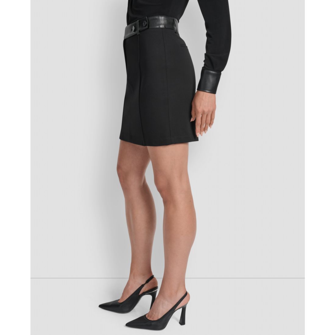 Dkny Women's Seamed Faux-Leather Trimmed Skirt