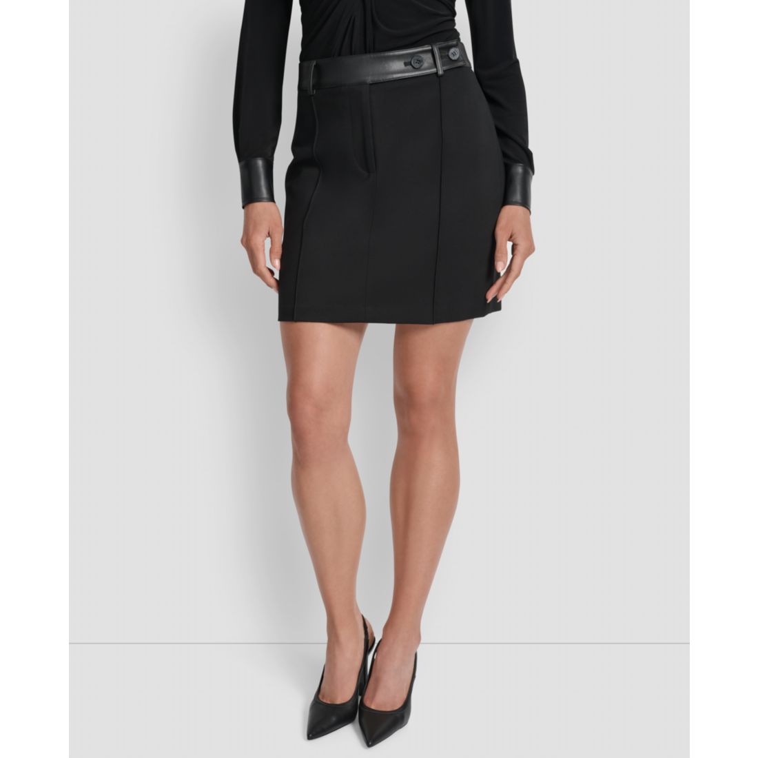 Dkny Women's Seamed Faux-Leather Trimmed Skirt