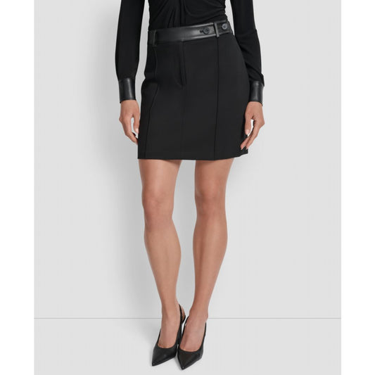 Dkny Women's Seamed Faux-Leather Trimmed Skirt
