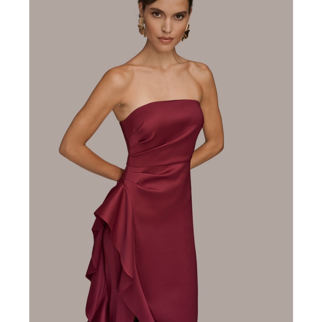 Donna Karan New York Women's Strapless Side Ruffle Dress