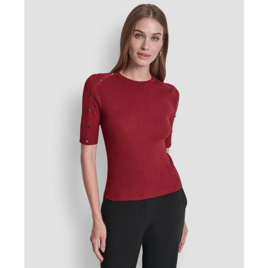 Dkny Women's Button Detail Short Sleeve Sweater
