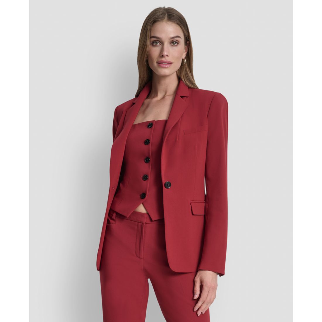 Dkny Women's Padded Shoulder One-Button Jacket