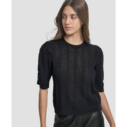 Dkny Jeans Women's Mixed Stitch Puff-Sleeve Sweater