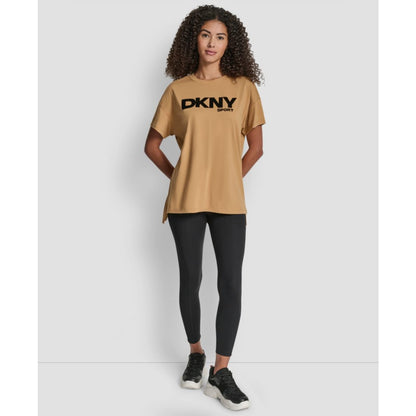 Dkny Women's Flocked Logo Drop Shoulder T-Shirt