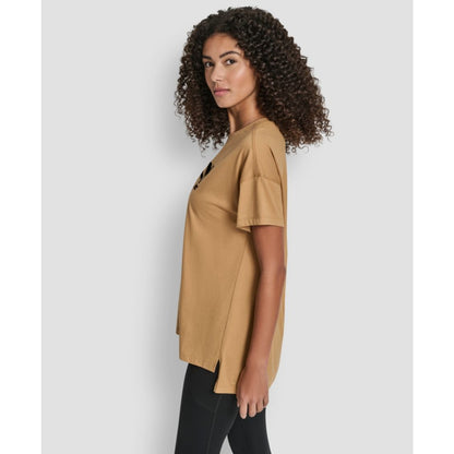 Dkny Women's Flocked Logo Drop Shoulder T-Shirt