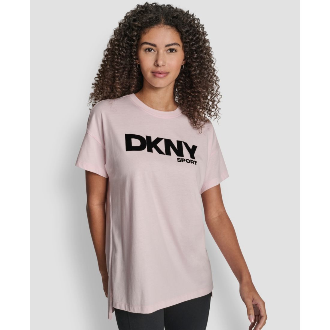 Dkny Women's Flocked Logo Drop Shoulder T-Shirt
