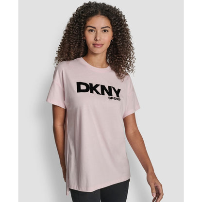 Dkny Women's Flocked Logo Drop Shoulder T-Shirt