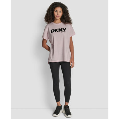 Dkny Women's Flocked Logo Drop Shoulder T-Shirt