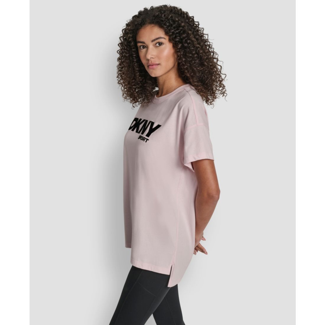 Dkny Women's Flocked Logo Drop Shoulder T-Shirt