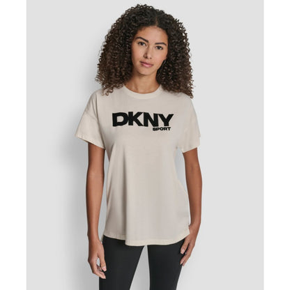 Dkny Women's Flocked Logo Drop Shoulder T-Shirt