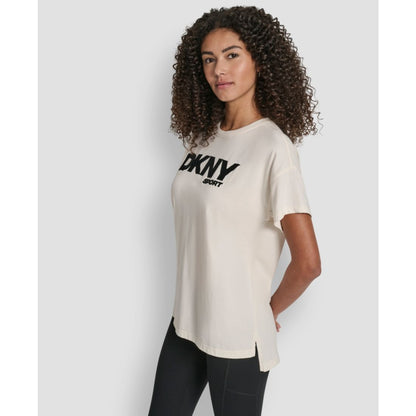 Dkny Women's Flocked Logo Drop Shoulder T-Shirt