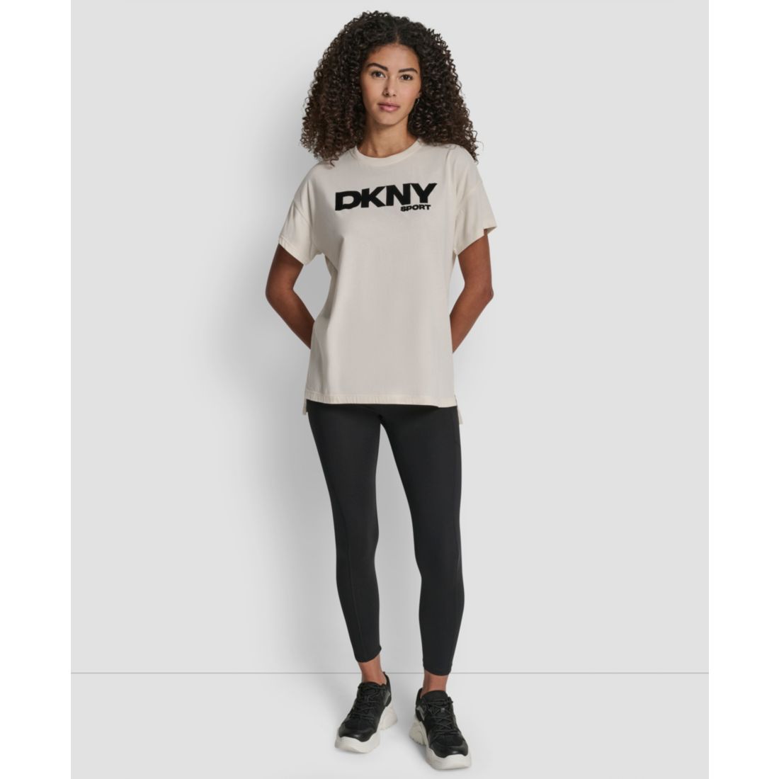 Dkny Women's Flocked Logo Drop Shoulder T-Shirt