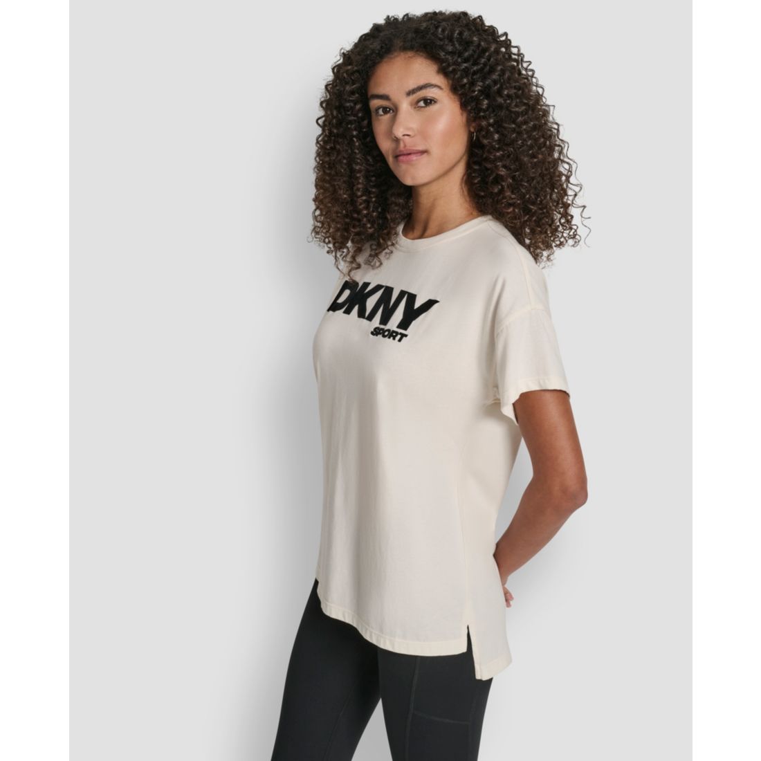 Dkny Women's Flocked Logo Drop Shoulder T-Shirt