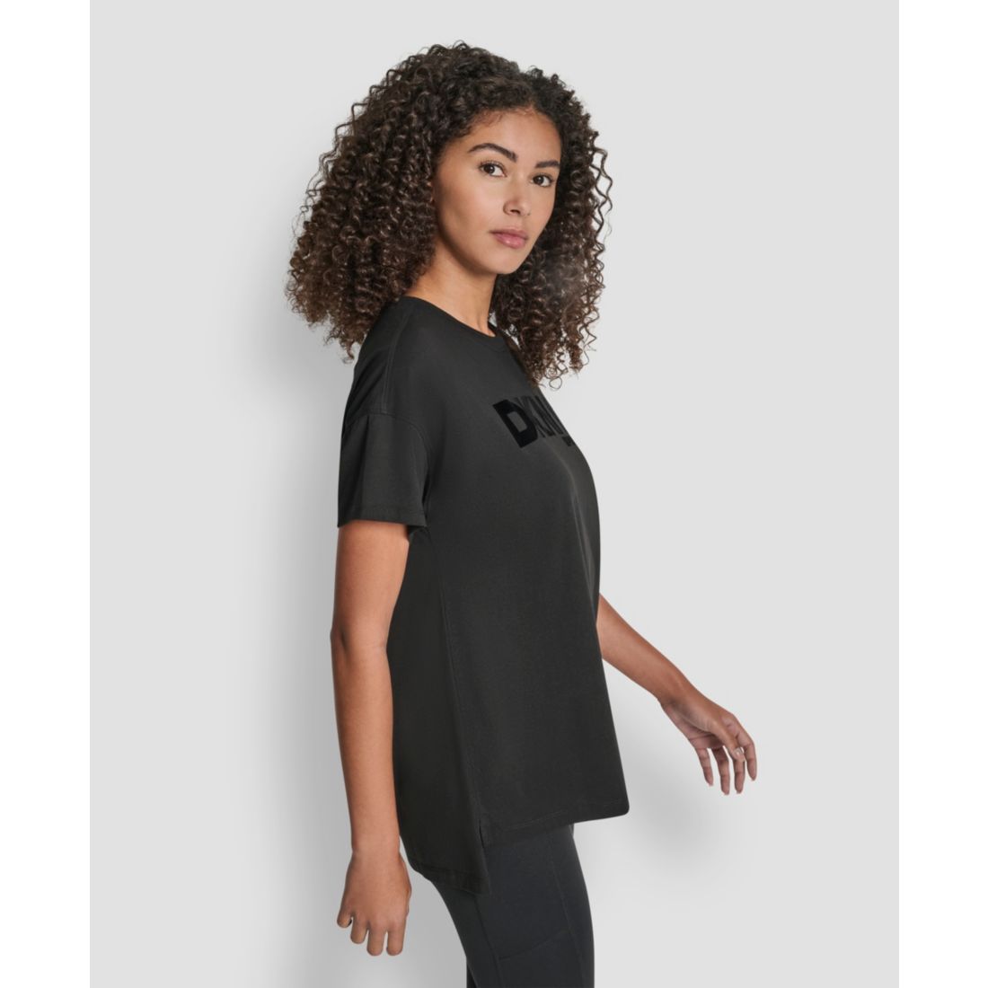 Dkny Women's Flocked Logo Drop Shoulder T-Shirt