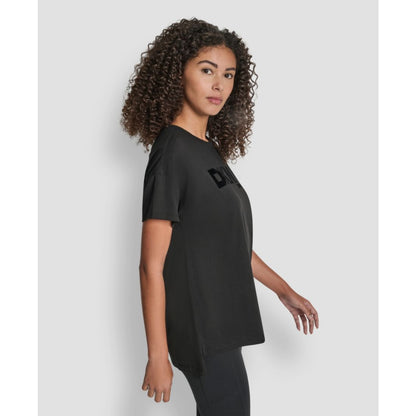 Dkny Women's Flocked Logo Drop Shoulder T-Shirt