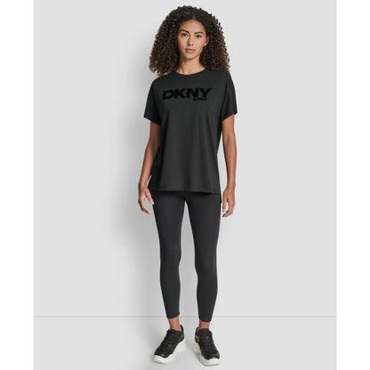 Dkny Women's Flocked Logo Drop Shoulder T-Shirt
