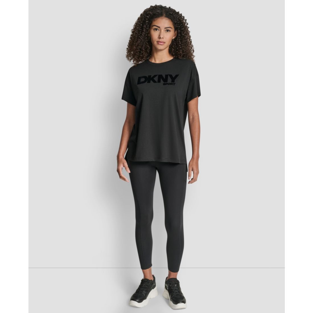 Dkny Women's Flocked Logo Drop Shoulder T-Shirt