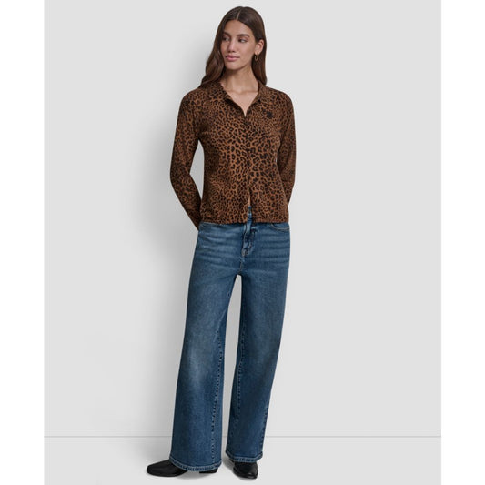 Dkny Jeans Women's Mini Leopard Print Cardigan Top