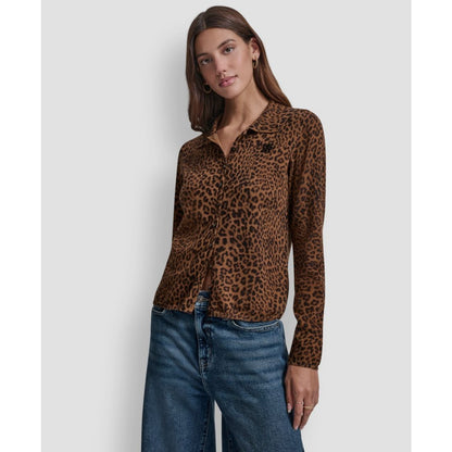 Dkny Jeans Women's Mini Leopard Print Cardigan Top