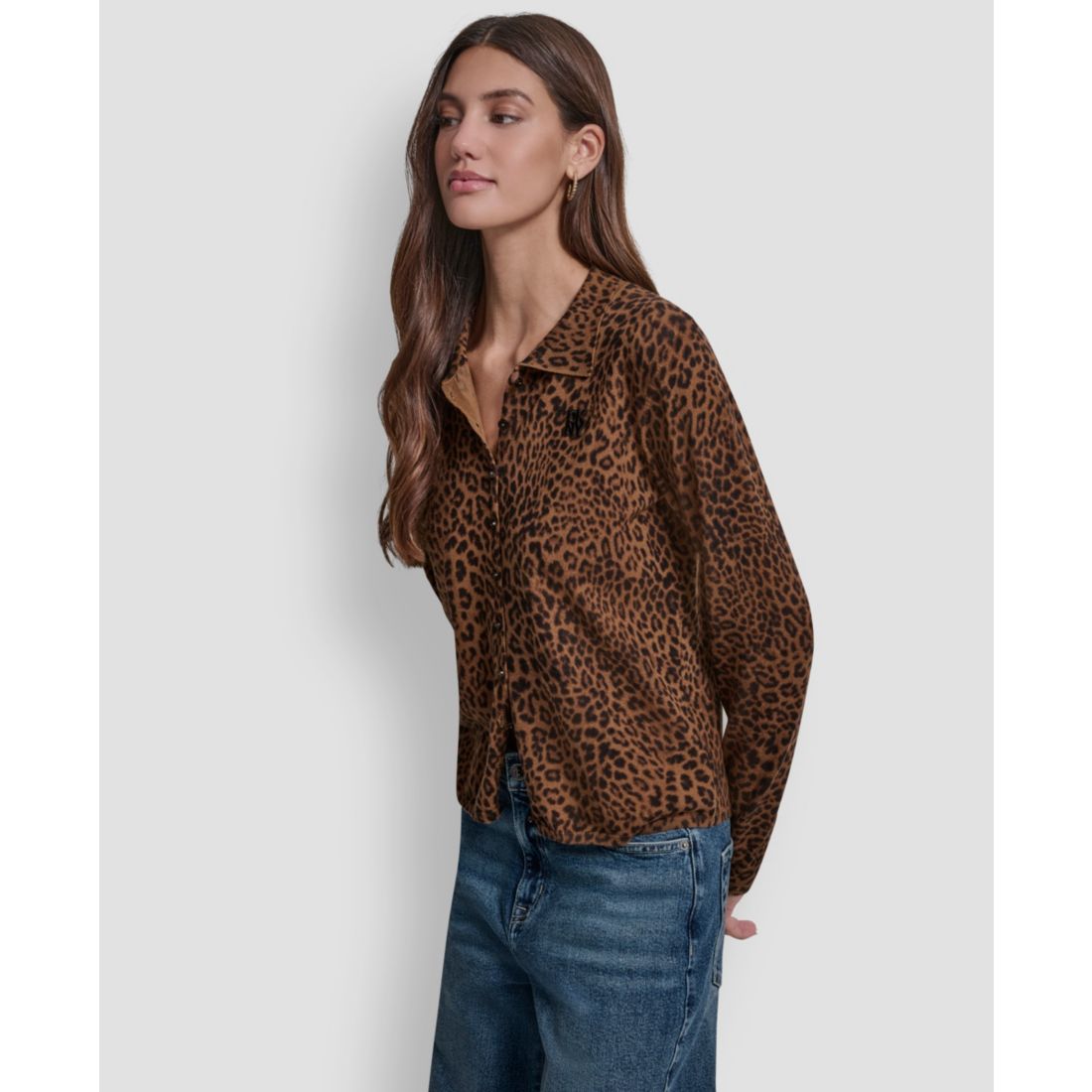 Dkny Jeans Women's Mini Leopard Print Cardigan Top