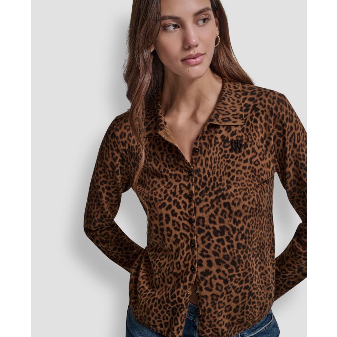 Dkny Jeans Women's Mini Leopard Print Cardigan Top