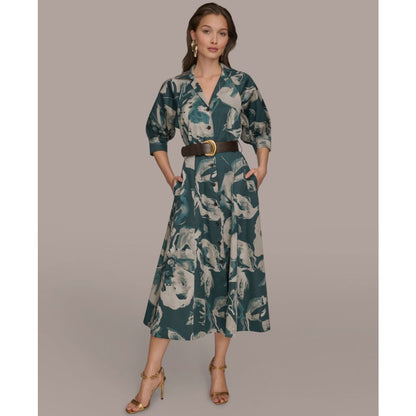 Donna Karan New York Women's Floral Shirt Dress - Hudson/ Weathered Sage Multi