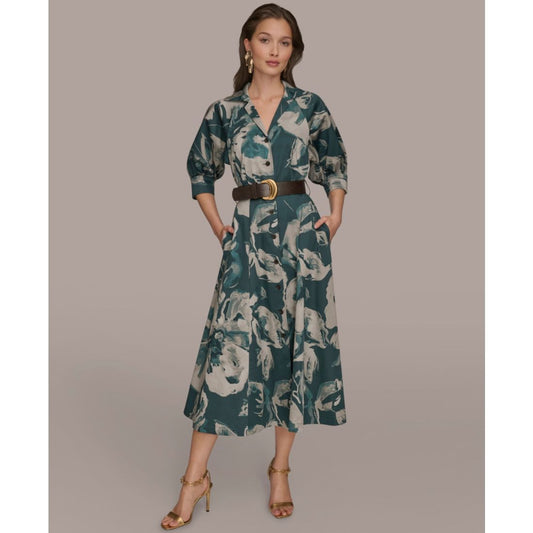 Donna Karan New York Women's Floral Shirt Dress - Hudson/ Weathered Sage Multi
