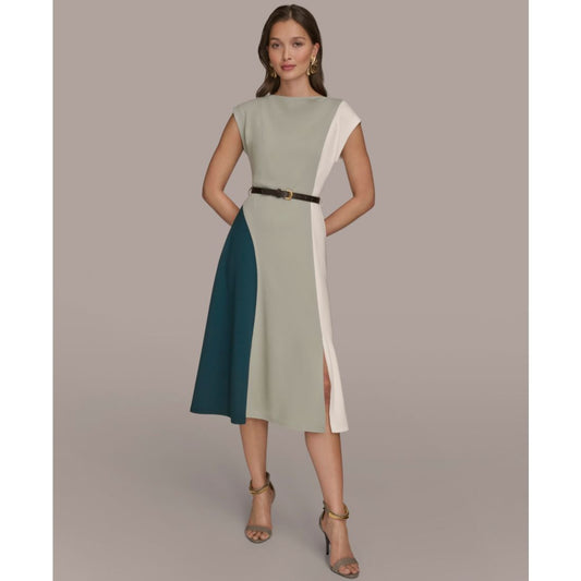 Women's Cap-Sleeve Colorblock Midi Dress - Hudson/ Weathered Sage/ Cream